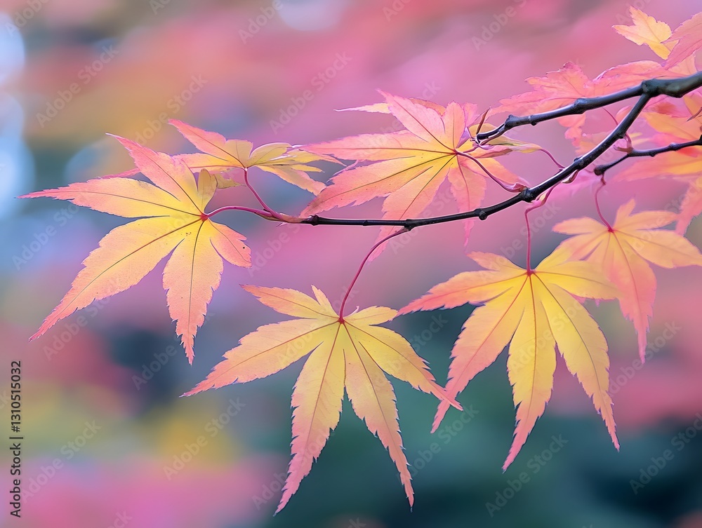 Pastel Pink and Yellow Autumn Maple Leaves Branch Pastel Pink and Yellow Autumn Maple Leaves Branch