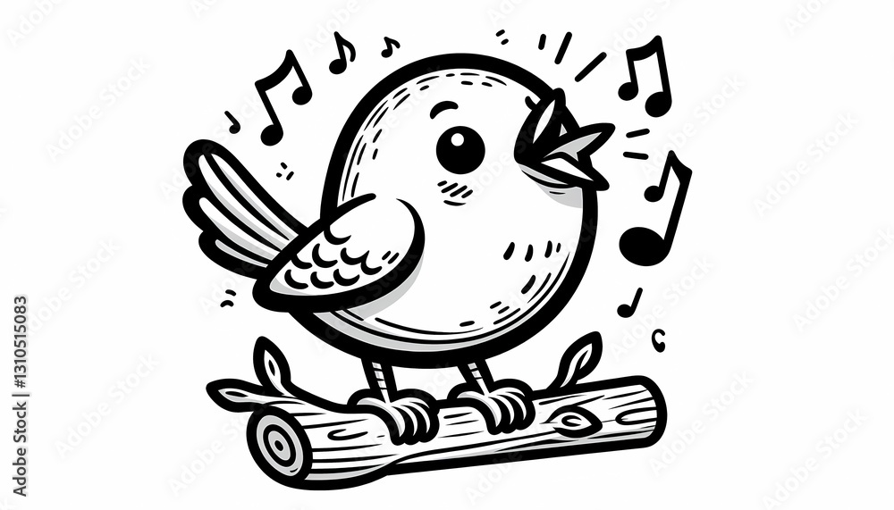 Playful nightingale perched on a branch with a cheerful expression. Easy coloring book illustration. Playful nightingale perched on a branch with a cheerful expression. Easy coloring book illustration.