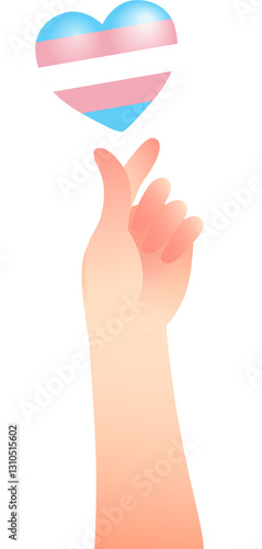 Illustration of love gesture hand holding transgender flag heart represent pride month celebration