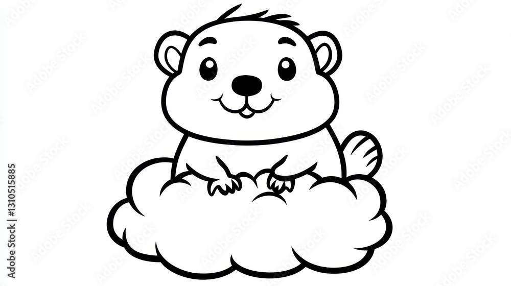 Cute groundhog on a cloud; coloring book; kids; fun; cartoon animal; drawing; printable art; educational Cute groundhog on a cloud; coloring book; kids; fun; cartoon animal; drawing; printable art; educational