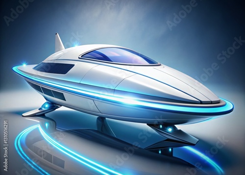 Futuristic White Spaceship with Glowing Blue Details - Sci-Fi Architecture Stock Photo