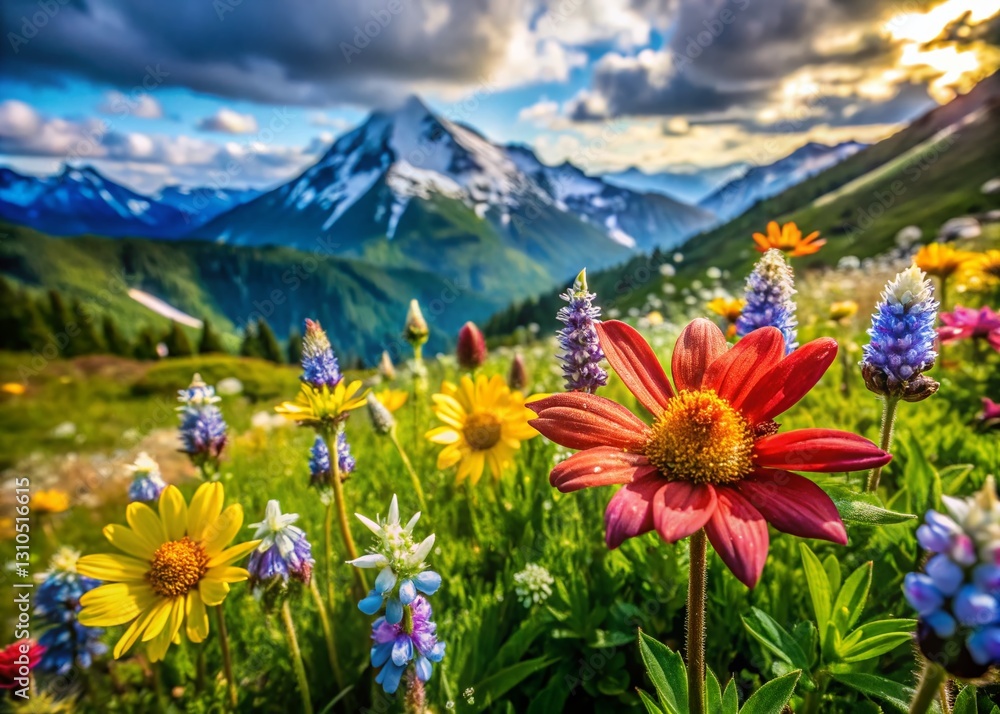 Fototapeta premium Garibaldi Provincial Park Spring Hike: Macro Panorama Ridge Wildflowers