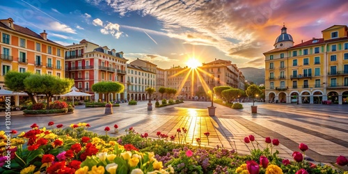 Fototapeta Naklejka Na Ścianę i Meble -  Garibaldi Square Nice France Springtime Sunlit Plaza  Vibrant Flowers