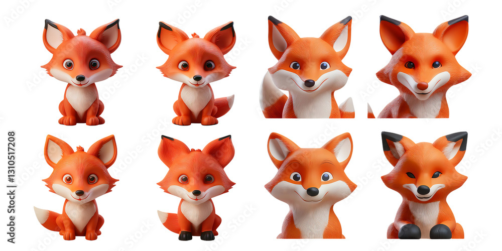 Cute Cartoon Fox Characters with Various Expressions and Poses, isolated on transparent background Cute Cartoon Fox Characters with Various Expressions and Poses, isolated on transparent background