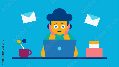 Split Focus A person at a desk trying to read a book take a call and respond to emails all at once with a frazzled expression embodying the struggle of divided attention.
