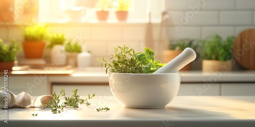 Wallpaper Mural Fresh Herbs Being Prepared in a Bright Kitchen During the Afternoon Sun Torontodigital.ca