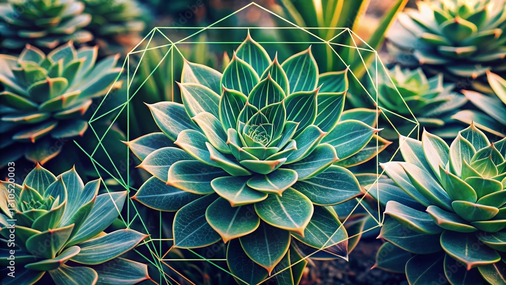 Obraz premium Geometric Plant Line Art Website Background - Minimalist Botanical Design