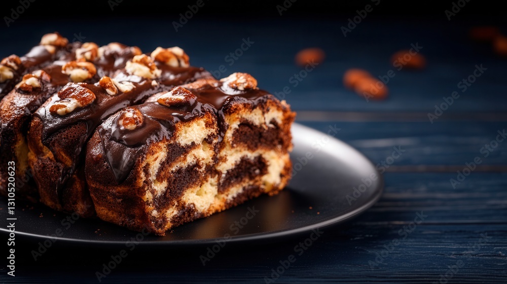 Mouthwatering slice of cake served on a classic plate ready to tempt dessert lovers with its irresistible flavors Mouthwatering slice of cake served on a classic plate ready to tempt dessert lovers with its irresistible flavors