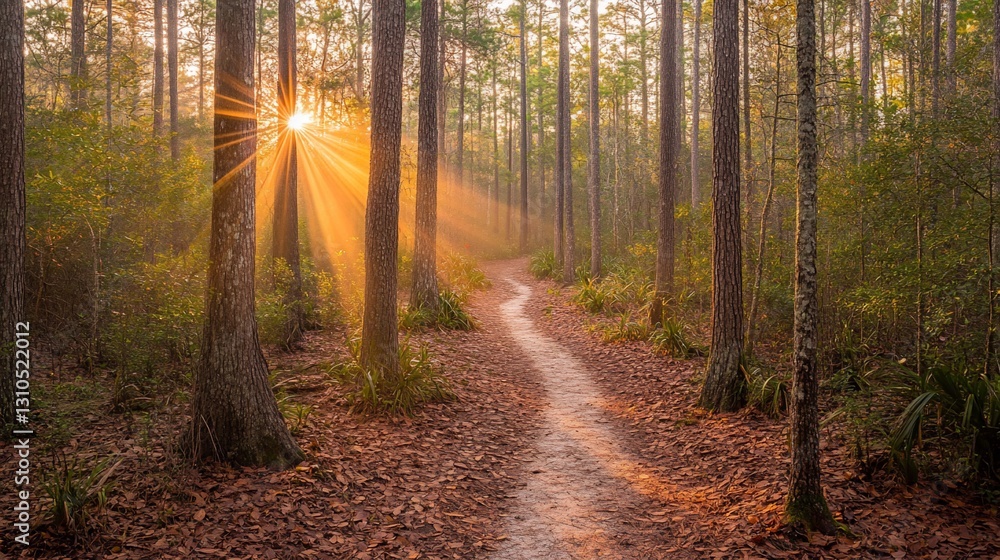 Obraz premium Sunlit Forest Trail at Dawn