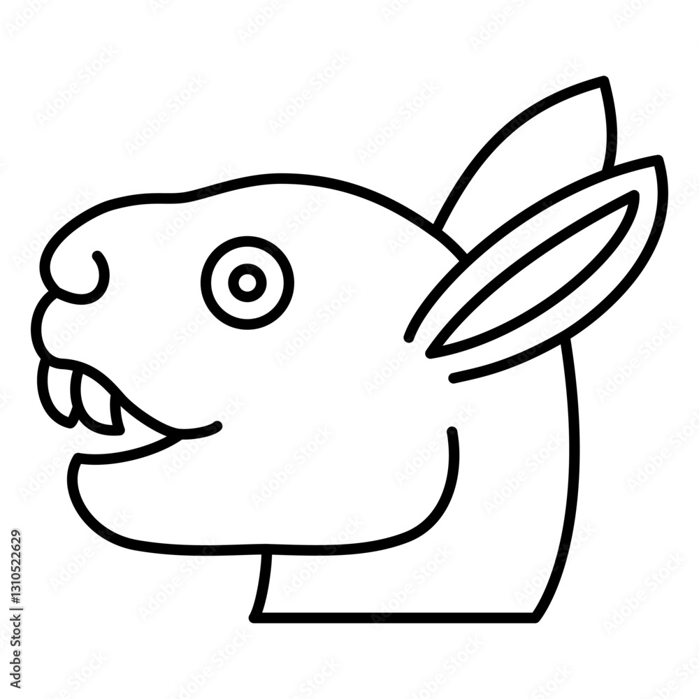 Stylized head of a hare or rabbit. Ethnic Native American animal design from Mexican codex. Black and white linear silhouette. Stylized head of a hare or rabbit. Ethnic Native American animal design from Mexican codex. Black and white linear silhouette.