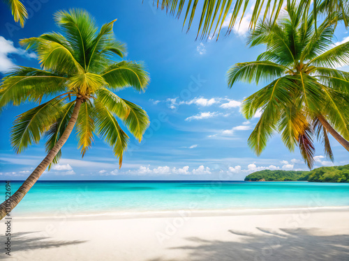 tropical beach with palm trees. beach, palm, sea, tropical, tree, island, ocean, sand, paradise, sky, water, travel, summer, coconut, vacation, nature, coast, caribbean, holiday, landscape, palm tree,
