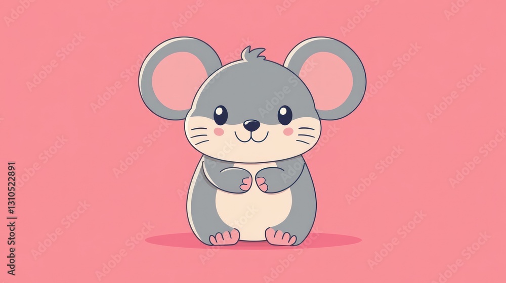 A cute friendly cartoon mouse smiling with a light pink background A cute friendly cartoon mouse smiling with a light pink background