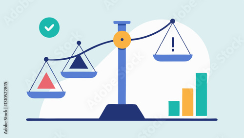 Risk and Reward A scale balancing risk depicted as caution signs on one side and potential rewards depicted as growth graphs on the other emphasizing the evaluation involved in