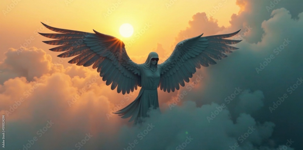 Winged shape amidst misty morning, foggy scene, nature, sky Winged shape amidst misty morning, foggy scene, nature, sky