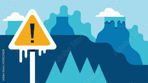 Investment Risk Warning A caution sign in front of a melting glacier with investors looking concerned illustrating the warning signals of climaterelated investments.