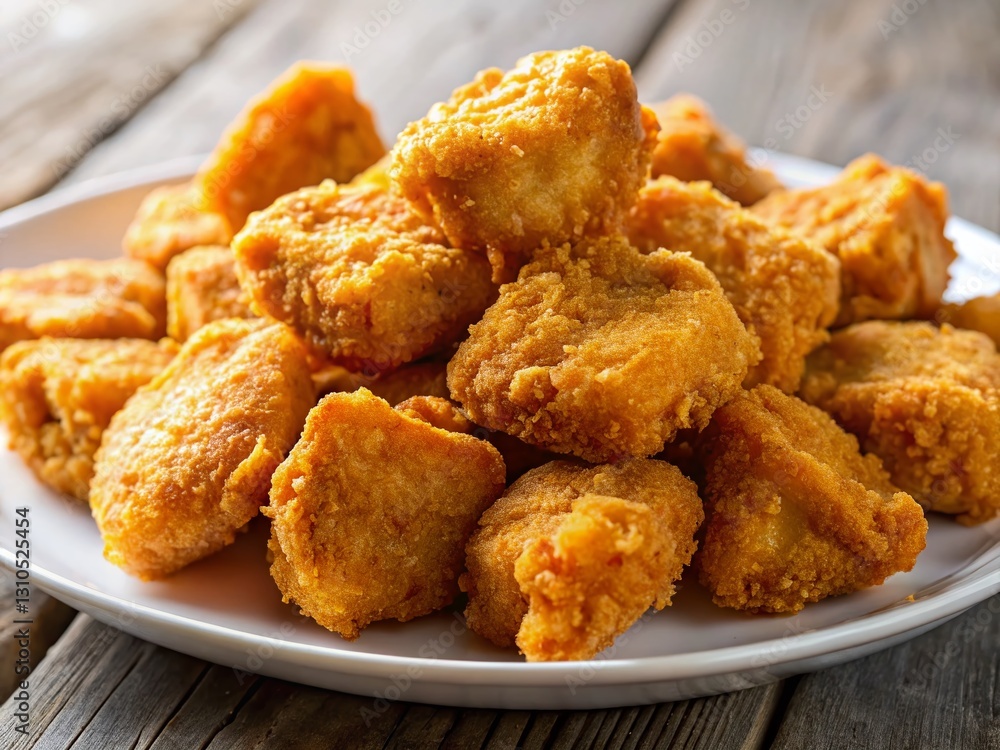 Golden-Brown Fried Chicken Nuggets Ready to Eat on a Plate Golden-Brown Fried Chicken Nuggets Ready to Eat on a Plate