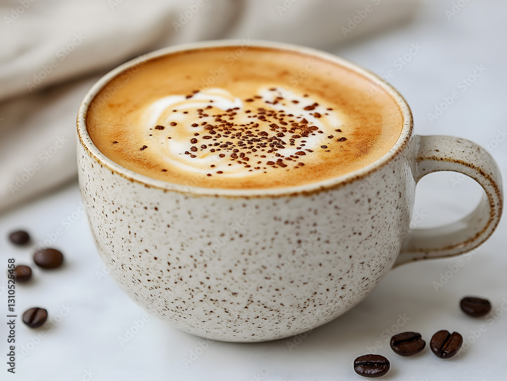 Obraz premium A Steaming Cup of Coffee on a Textured Ceramic Plate