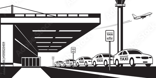 Taxi stand at airport terminal - vector illustration