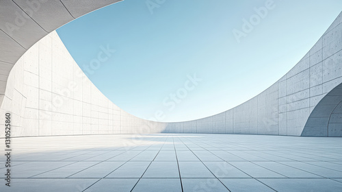 Fototapeta Naklejka Na Ścianę i Meble -  A white building with curved walls on the sea, a 3D rendering of an architectural design style