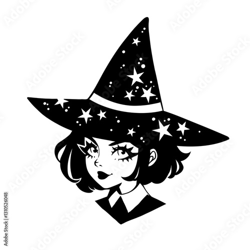 Cute witch with short hair and a pointed hat