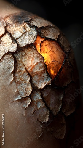 Dramatic Cracked Earth Texture with Fiery Orange Highlights and Moody Lighting