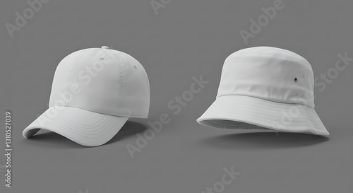 Cap and Bucket Hat Mockup with Customizable Front Panel for Logo Design
