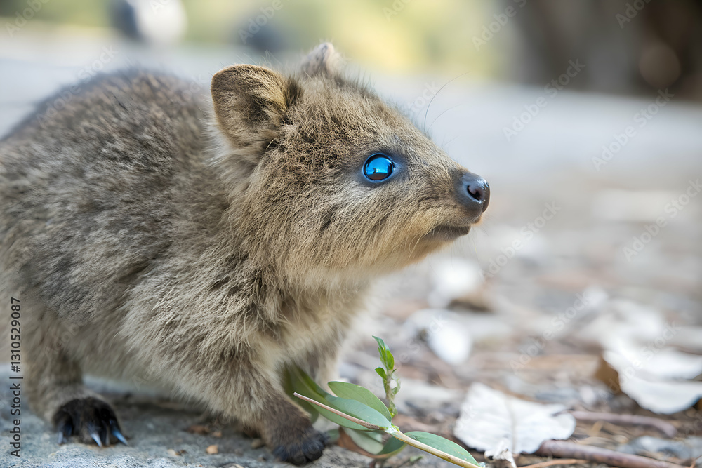 Close up of a curious Quokka with bright blue eyes looking into the camera Close up of a curious Quokka with bright blue eyes looking into the camera