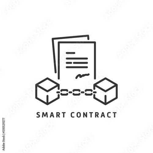 スマートコントラクトのブロックチェーンアイコン 自動契約・FinTech・NFT