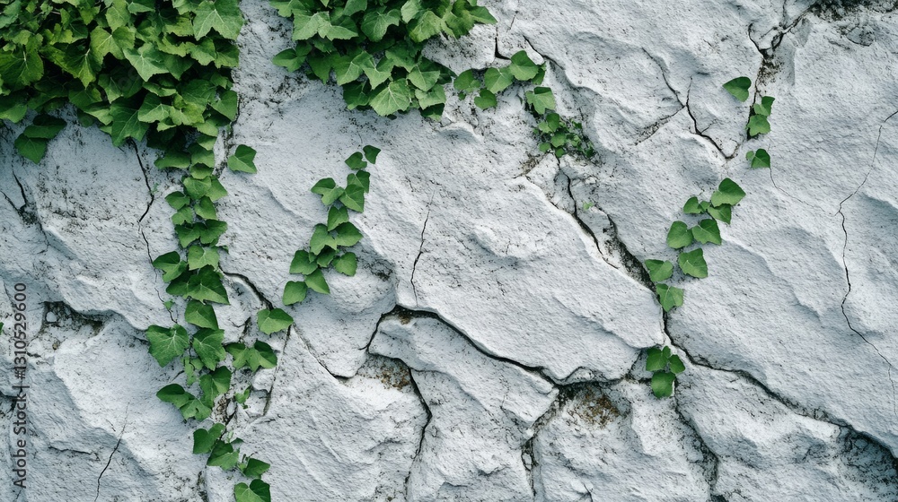 Green Ivy Growing on a Cracked Grey Stone Wall Green Ivy Growing on a Cracked Grey Stone Wall