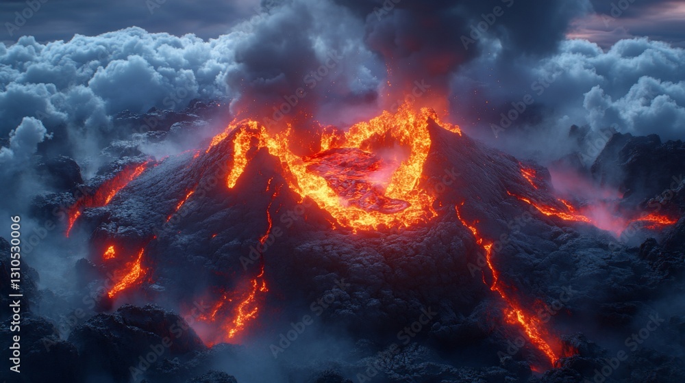 custom made wallpaper toronto digitalVolcanic Eruption at Night, Fiery Lava Flow