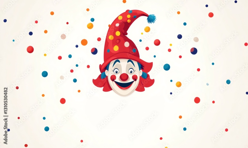Fototapeta premium Joyful clown face smiling amidst colorful confetti, celebrating april fools' day with laughter and amusement