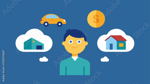 Investors Dream A dream bubble above an investors head showing images of a house vacation and a new car all made possible through dividend income.