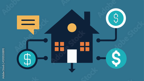 Mortgage Payment Breakdown An illustration of a home silhouette with a dollar sign showing key components of mortgage payments with an arrow highlighting how interest rates affect