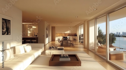 Stylish apartment interior with modern furnishings  soft natural lighting