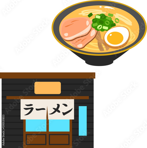 ラーメン屋の建物のデフォルメイラスト