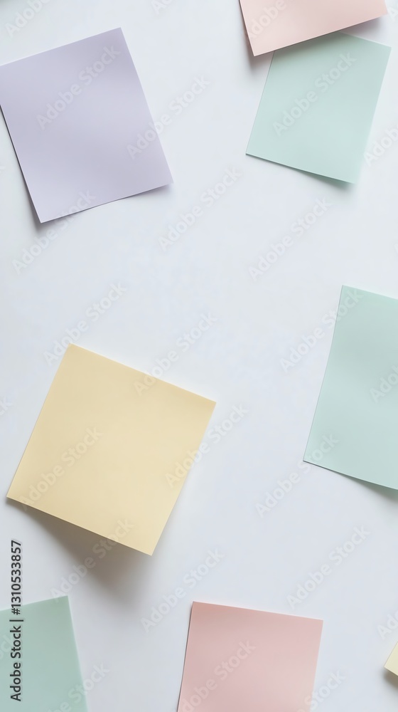 Colorful Sticky Notes Scattered on a White Surface for Organization and Brainstorming Activities Colorful Sticky Notes Scattered on a White Surface for Organization and Brainstorming Activities