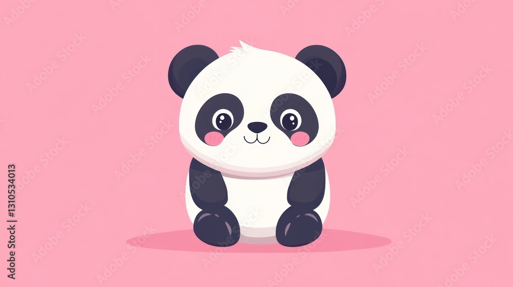 A cute cartoon panda sits on a pink colored background A cute cartoon panda sits on a pink colored background