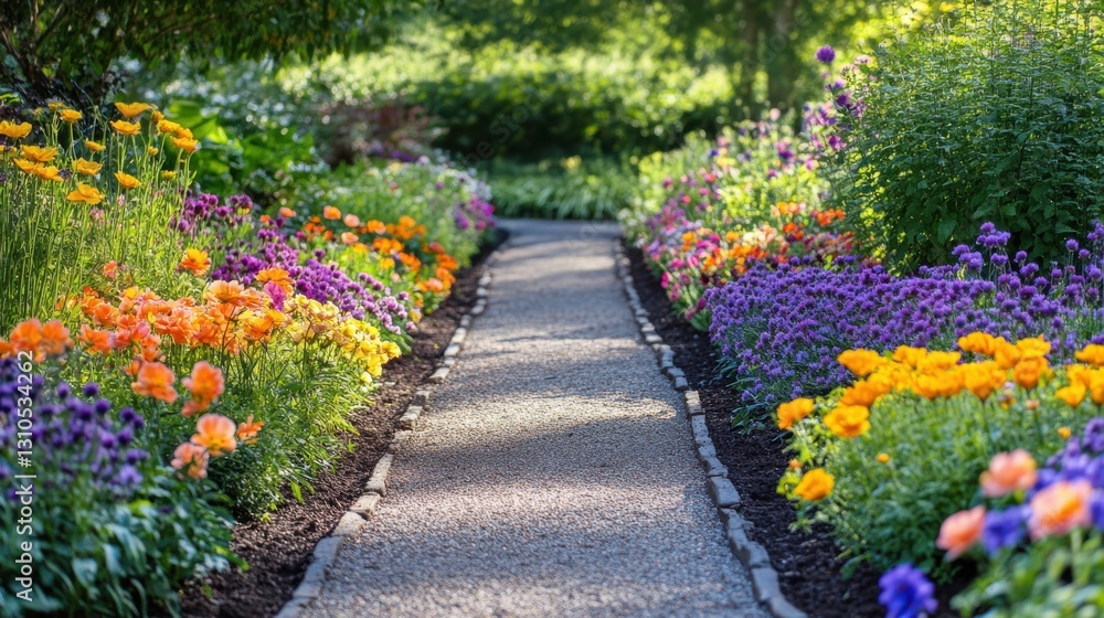 Obraz premium A garden path lined with colorful flowers