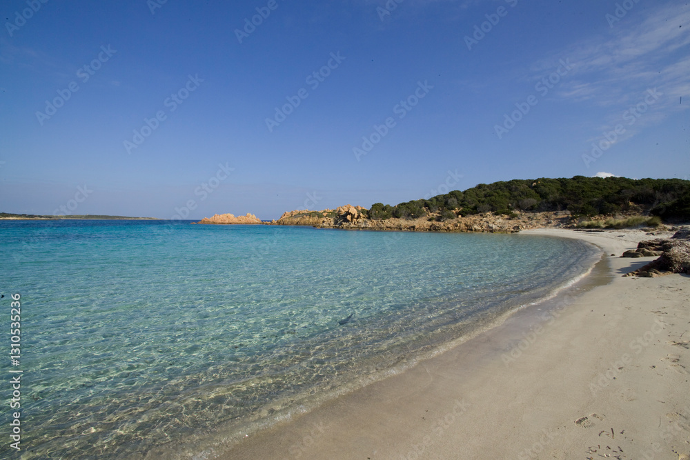 Obraz premium beach, cove and rocks at Caprera Cala Andreana. Gallura (OT), ITALY, Sardinia, Maddalena Archipelago, Caprera Island, south-east coast, Cala Andreana