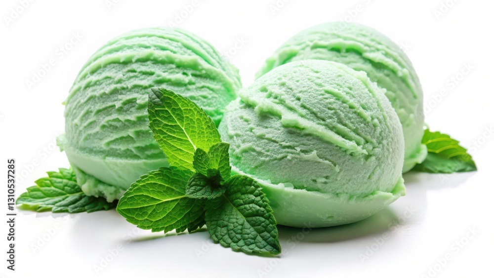 Mint Ice Cream Scoops on White Background Mint Ice Cream Scoops on White Background
