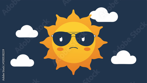 Sun and Clouds A sun wearing sunglasses ignoring the dark clouds that gather around it symbolizing how toxic positivity overlooks real emotional struggles.
