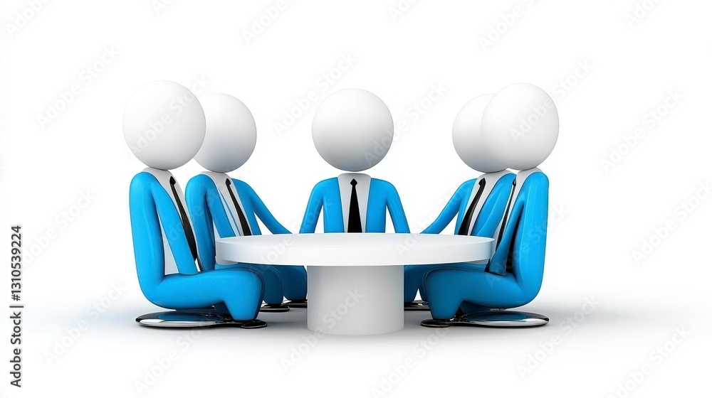 Three Dimensional People in Business Attire Gathered Around Table Three Dimensional People in Business Attire Gathered Around Table