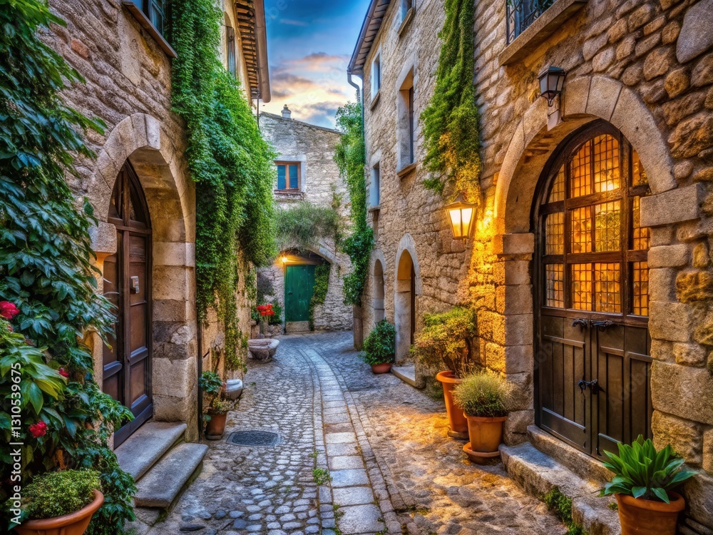 Fototapeta premium Saint Paul de Vence Stone Alley, French Riviera December - Picturesque Village Scene