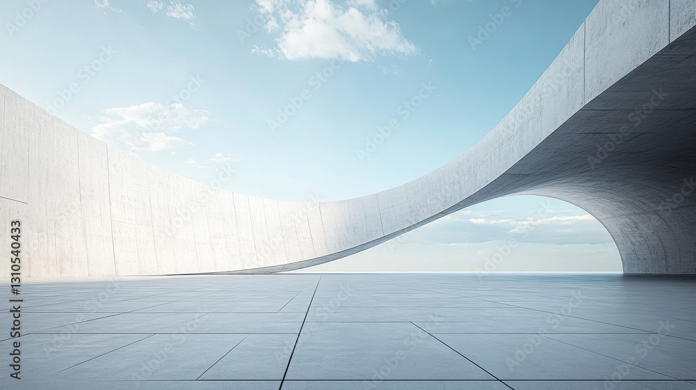A white building with curved walls on the sea, a 3D rendering of an architectural design style A white building with curved walls on the sea, a 3D rendering of an architectural design style