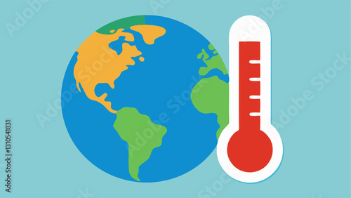 Thermometer and Earth A large thermometer next to a globe with the thermometer indicating dangerously high temperatures symbolizing global warming.