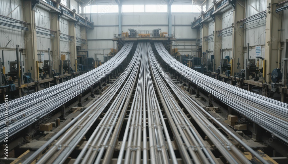Steel Production Facility with Rows of Metal Tubes in Factory Steel Production Facility with Rows of Metal Tubes in Factory