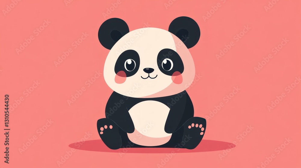 Obraz premium An adorable cartoon panda bear is sitting on a pink background