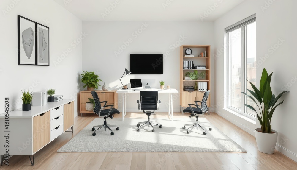 Bright and Modern Home Office Interior with Minimalist Design Bright and Modern Home Office Interior with Minimalist Design