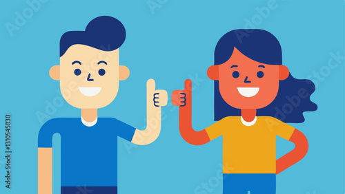 Supportive Gestures Two characters making the gesture of thumbs up across a distance symbolizing emotional support and encouragement from afar.