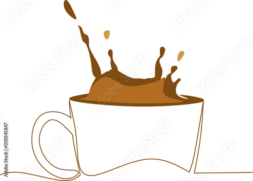 cup of coffee with splash continious line drawing vector,coffe splash in the cup continuous line drawing vector,cup with coffe splash outline drawing vector 
